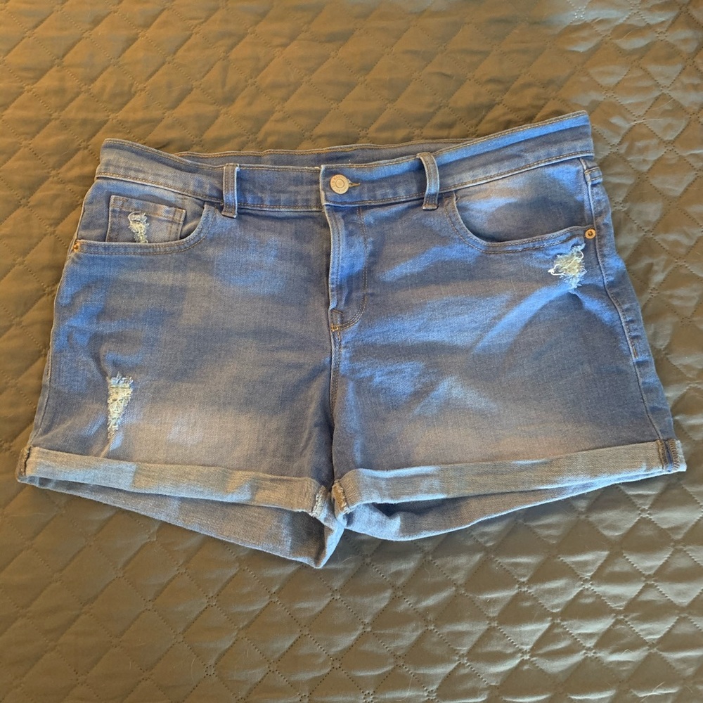 Distressed denim shorts